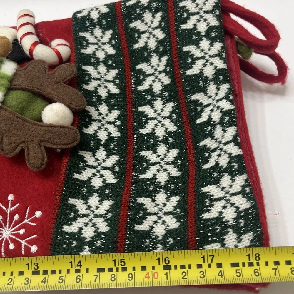 Christmas Stockings Set Of 3 Plush Reindeer Bear Snowman Knitted Embroidered 18